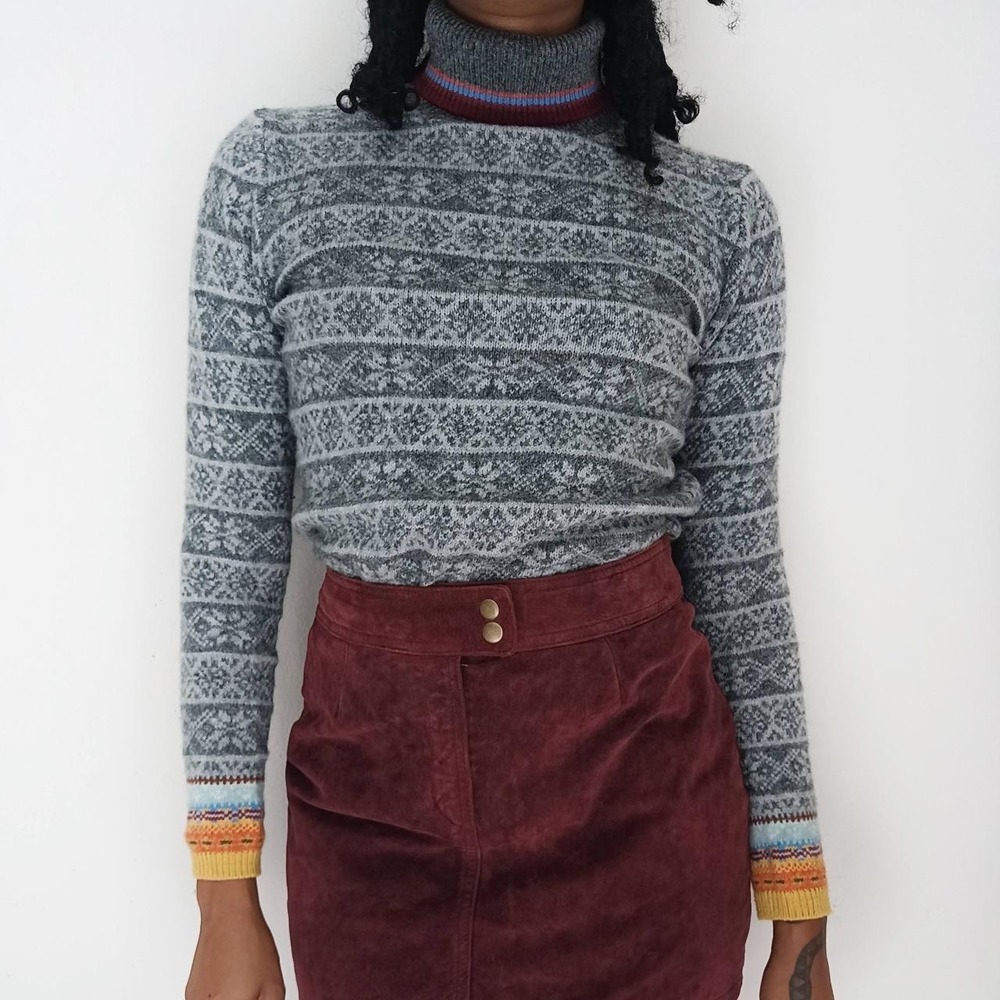 Old Navy Womens XS Gray Fair Isle Lambswool Turtleneck Sweater